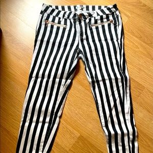 Punk Rock Beetlejuice Striped Black White Skinny Jeans 13 Rare Goth